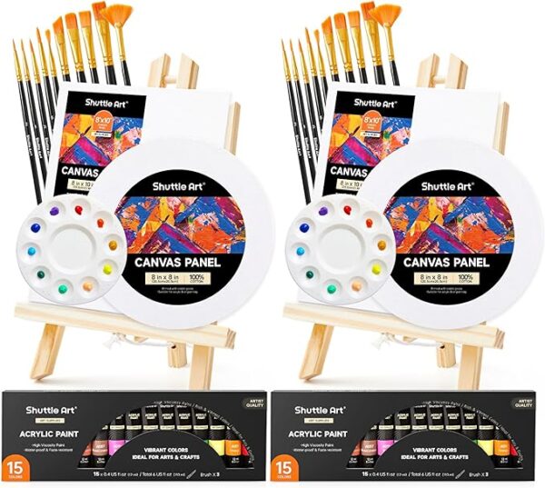 Shuttle Art 58-Piece Acrylic Set – Paints, Easels, Canvases & Brushes for All Ages