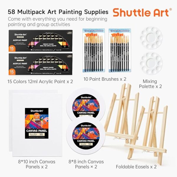 Shuttle Art 58-Piece Acrylic Set – Paints, Easels, Canvases & Brushes for All Ages - Image 2