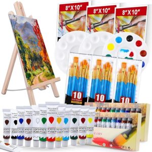 Acrylic Paint Set – 24 Colors, Easel, 3 Canvases, 30 Brushes & Palettes for Kids & Beginners