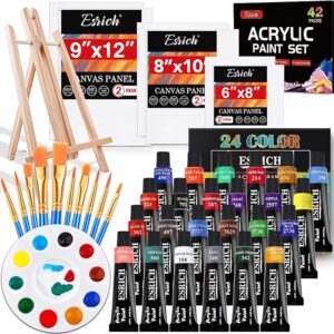 42-Piece Acrylic Paint Set – 24 Colors, Easel, Brushes & Canvases for All Levels