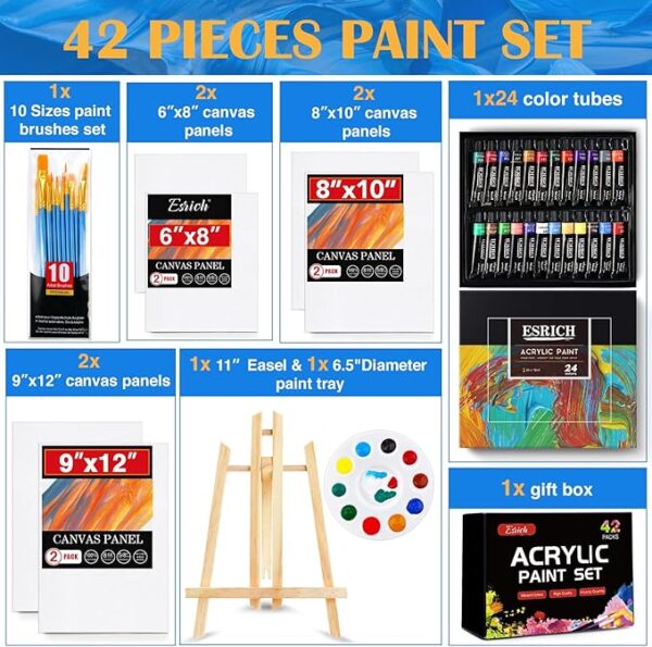 42-Piece Acrylic Paint Set – 24 Colors, Easel, Brushes & Canvases for All Levels - Image 2