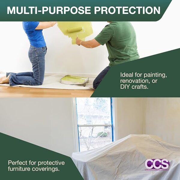 Canvas Drop Cloth – 9x12 Ft Cotton Duck Tarp for Painting, Curtains, Tablecloths, Reusable & Washable - Image 3