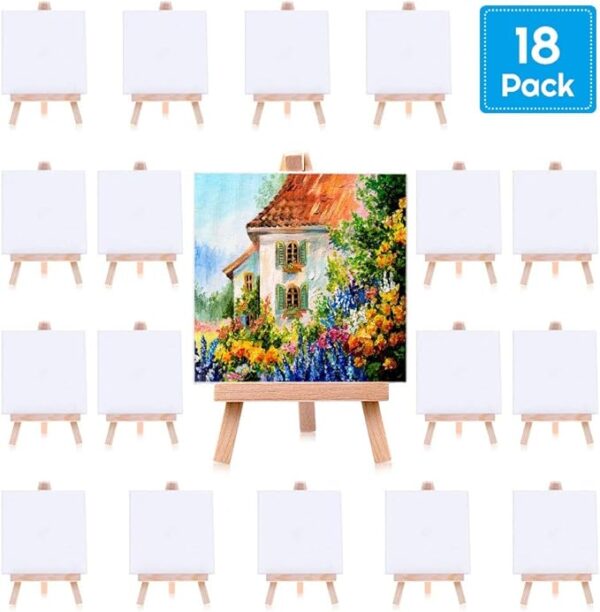 Mini Canvas Set – 18 Pack 4x4" with Mini Easels for Kids & Teens Painting Kit