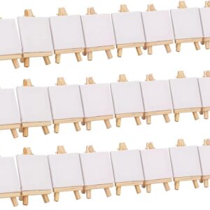 24-Pack Mini Canvas & Easel Set – 3"x3" Panels with Wooden Display Stand for Artists & Kids
