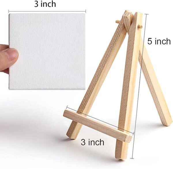 24-Pack Mini Canvas & Easel Set – 3"x3" Panels with Wooden Display Stand for Artists & Kids - Image 2