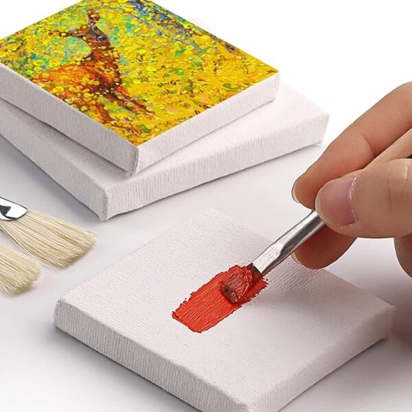 24-Pack Mini Canvas & Easel Set – 3"x3" Panels with Wooden Display Stand for Artists & Kids - Image 4