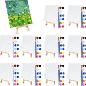 10-Set Mini Acrylic Paint Kit – 5.9" Canvas Boards, 6.5" Easel, Paint Strips & Brushes for Kids & Beginners