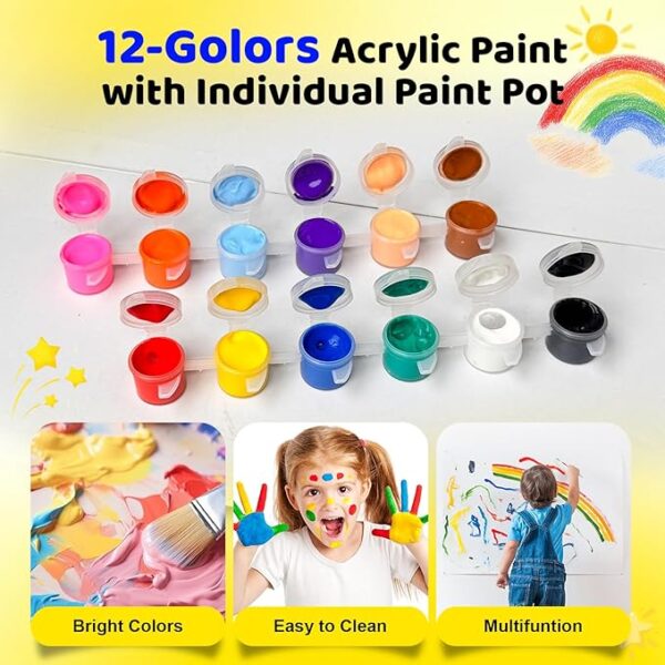 10-Set Mini Acrylic Paint Kit – 5.9" Canvas Boards, 6.5" Easel, Paint Strips & Brushes for Kids & Beginners - Image 2