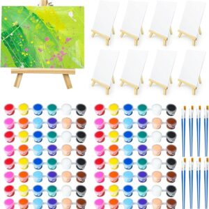 8-Set Mini Acrylic Paint Kit – Mini Canvases with Easel, Paint Strips & Brushes for Kids & Beginners