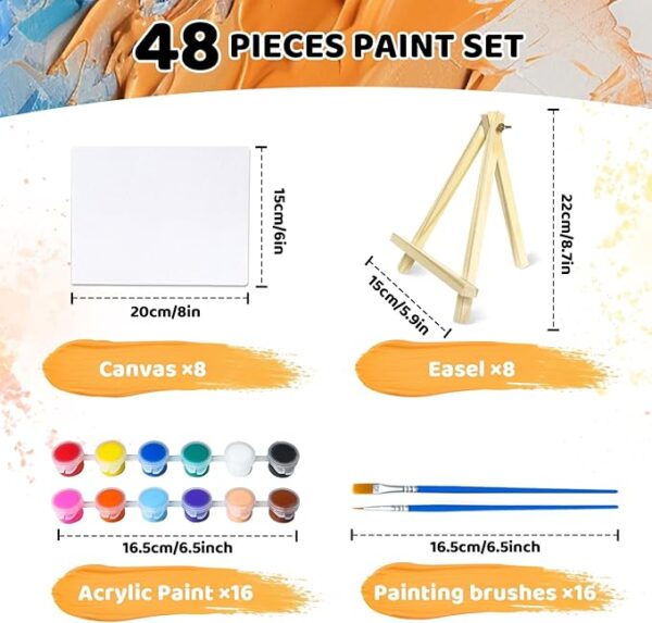 8-Set Mini Acrylic Paint Kit – Mini Canvases with Easel, Paint Strips & Brushes for Kids & Beginners - Image 3