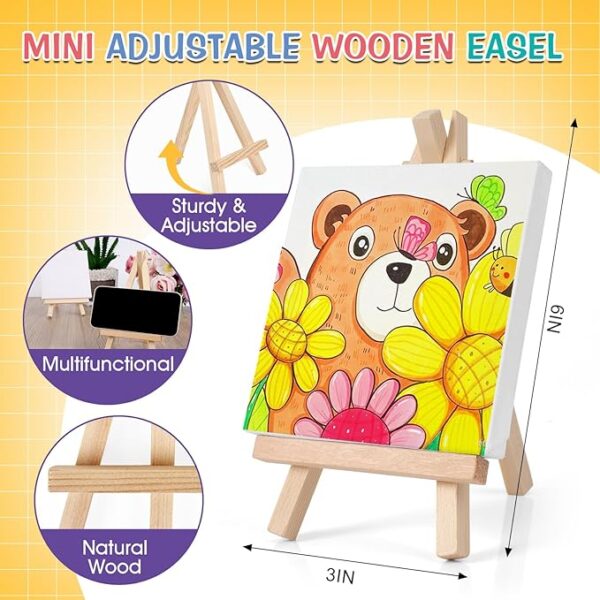 5-Set Mini Acrylic Paint Kit – 4"x4" Canvases with Easels, Paints, Brushes & Palette for Kids & Adults - Image 3