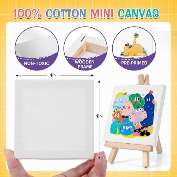 5-Set Mini Acrylic Paint Kit – 4"x4" Canvases with Easels, Paints, Brushes & Palette for Kids & Adults - Image 4