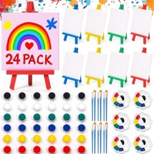 24-Set Mini Acrylic Paint Kit – Canvas, Plastic Easels, Brushes & Palette for Kids’ Art & Party Gifts