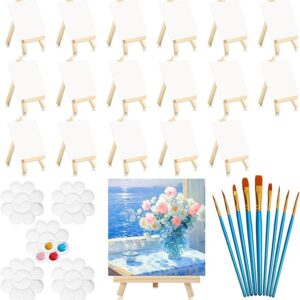 20-Pack Mini Canvas & Easel Set – 4x4" Canvases, 10 Brushes & 5 Palettes for Kids’ Painting Gift