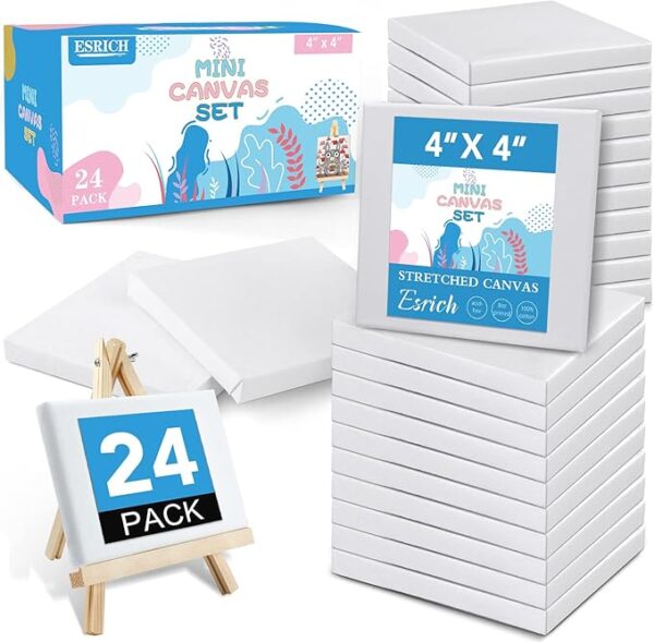 24-Pack Mini 4x4" Canvases – 2/5" Profile, Blank for School, Kids, and Home Decor Projects