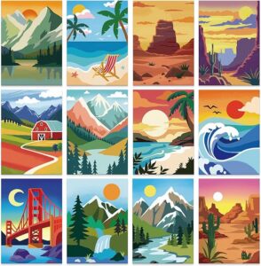 10-Set Pre-Printed 5x7" Canvas Kits – Easels & Outline Panels for Beginners & DIY Projects