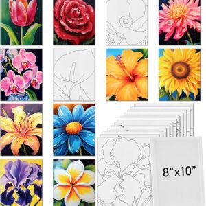 12-Pack Pre-Drawn 7.9x9.8" Canvases – Pre-Stretched DIY Outline Boards for Beginners (Abstract Flower)