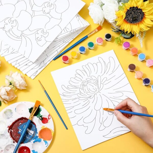 12-Pack Pre-Drawn 7.9x9.8" Canvases – Pre-Stretched DIY Outline Boards for Beginners (Abstract Flower) - Image 3