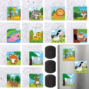 48-Pack 4x4" Pre-Printed Animal Canvas Panels with Magnets – Kids & Beginner Art Party Set