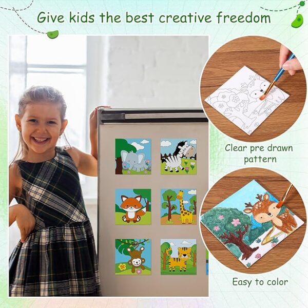 48-Pack 4x4" Pre-Printed Animal Canvas Panels with Magnets – Kids & Beginner Art Party Set - Image 3