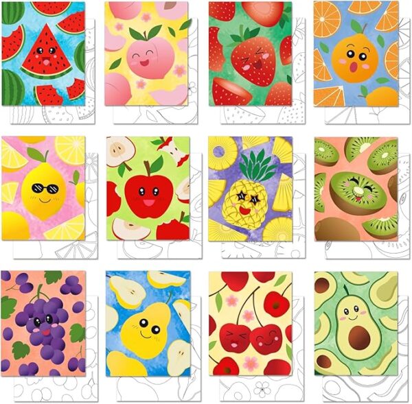 12-Pack 8x10" Pre-Drawn Fruit Canvas Set – Stretched Outline Boards for Boys & Girls Paint Parties