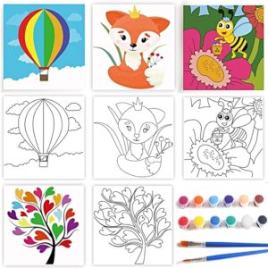 Acrylic Paint Set for Kids – 4 Pre-Stenciled 8x8" Canvases, Perfect Birthday & Classroom Gift
