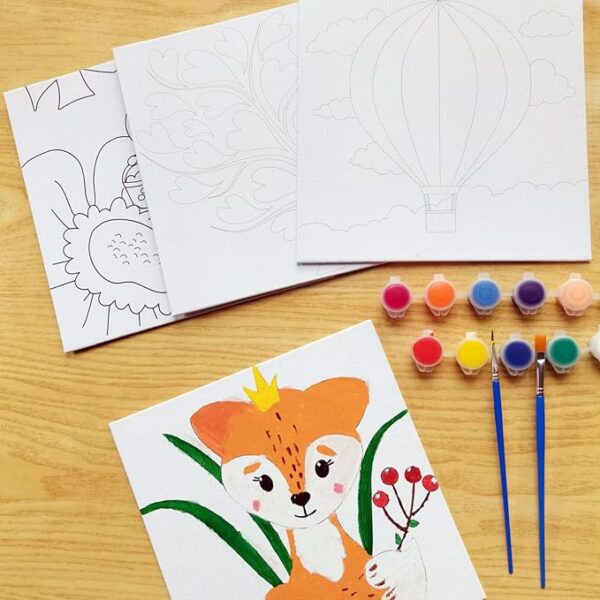 Acrylic Paint Set for Kids – 4 Pre-Stenciled 8x8" Canvases, Perfect Birthday & Classroom Gift - Image 2