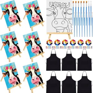 6-Set Pre-Drawn Canvas Painting Kit – Cow Design for Adults, Family Sip & Paint Party Favor