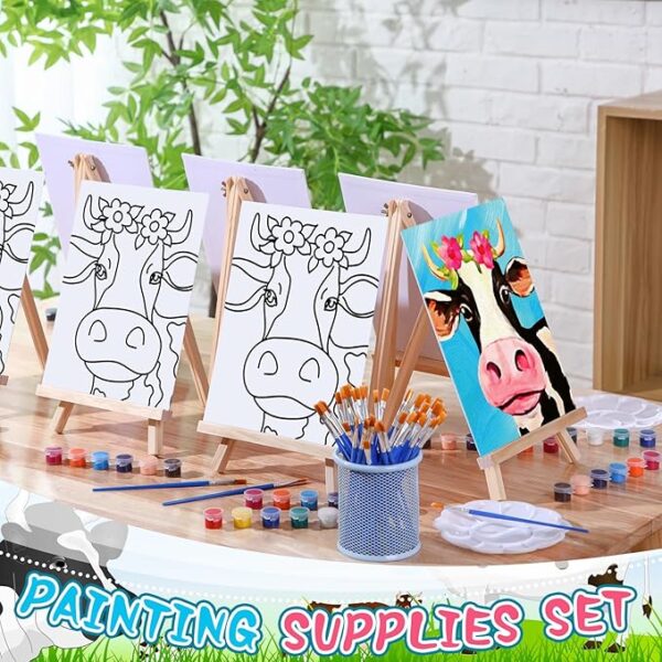 6-Set Pre-Drawn Canvas Painting Kit – Cow Design for Adults, Family Sip & Paint Party Favor - Image 2