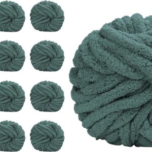 8-Pack Chunky Chenille Yarn – Bulky, Soft, 32 yds Each, Sage Green for Knitting & Home Decor