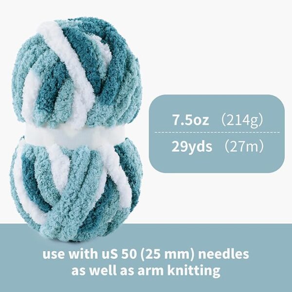 8-Pack Giant Chunky Yarn – Super Bulky, Soft Tie-Dye Chenille, Blue Multi & White - Image 2