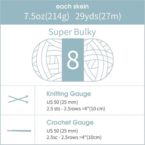 8-Pack Giant Chunky Yarn – Super Bulky, Soft Tie-Dye Chenille, Blue Multi & White - Image 3
