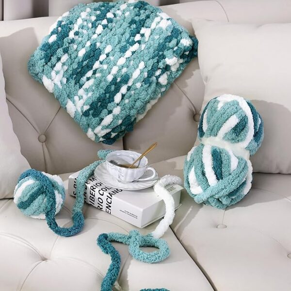 8-Pack Giant Chunky Yarn – Super Bulky, Soft Tie-Dye Chenille, Blue Multi & White - Image 4