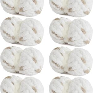 8-Pack Chunky Chenille Yarn – Super Bulky, Plush, 29 yds Each, White & Khaki
