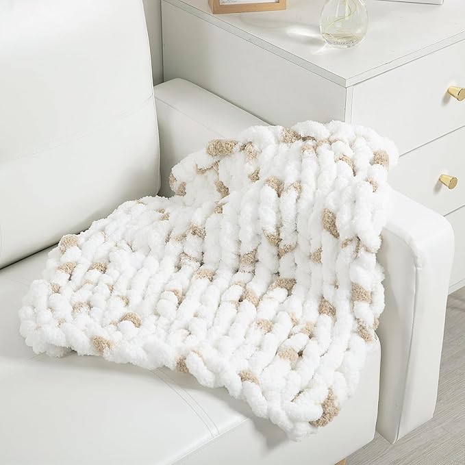 8-Pack Chunky Chenille Yarn – Super Bulky, Plush, 29 yds Each, White & Khaki - Image 2