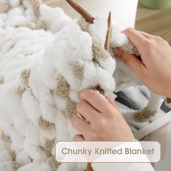 8-Pack Chunky Chenille Yarn – Super Bulky, Plush, 29 yds Each, White & Khaki - Image 4