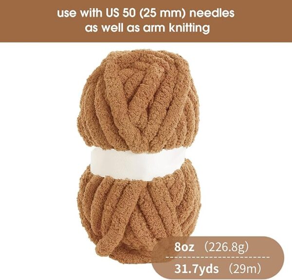 8-Pack Assorted Chunky Chenille Yarn – Super Bulky, Soft, 27 yds Each, Khaki & Coffee - Image 2