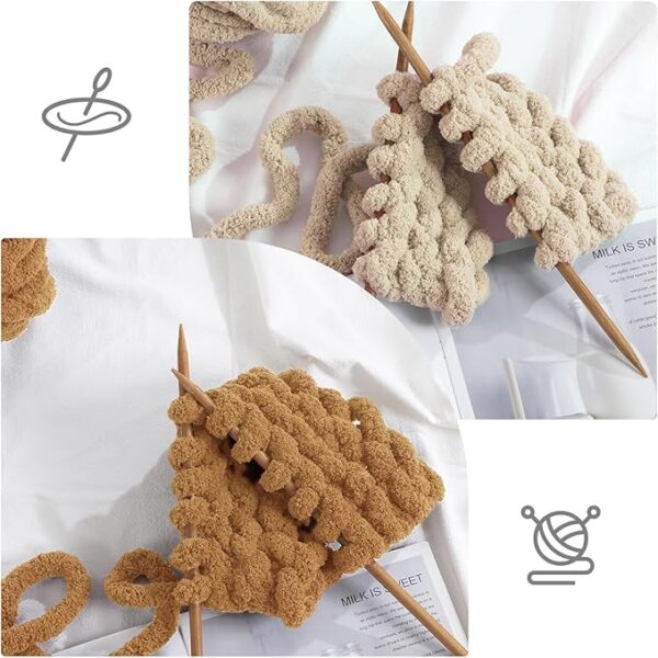 8-Pack Assorted Chunky Chenille Yarn – Super Bulky, Soft, 27 yds Each, Khaki & Coffee - Image 3