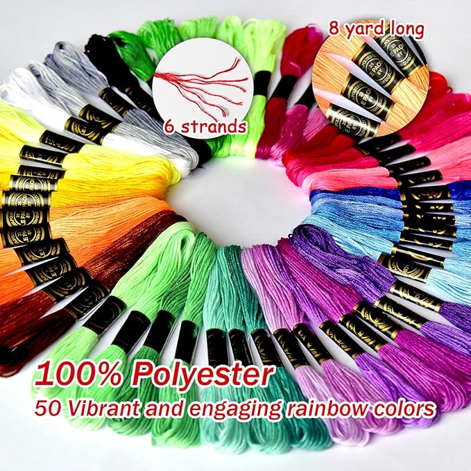 50-Skein Rainbow Embroidery Floss Pack – Cross Stitch & Friendship Bracelet Threads - Image 2
