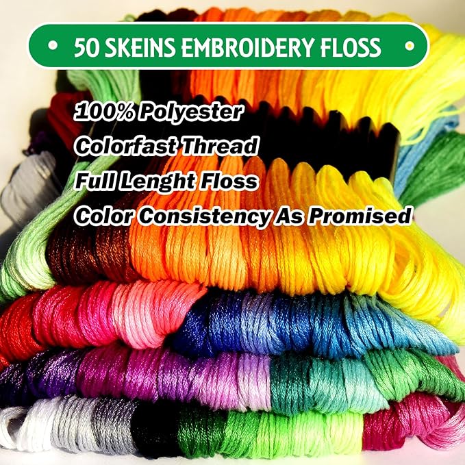 50-Skein Rainbow Embroidery Floss Pack – Cross Stitch & Friendship Bracelet Threads - Image 3