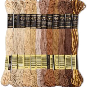 12-Pc Premium Embroidery Thread – 100% Egyptian Cotton, Oeko-TEX Certified, Brown Tones