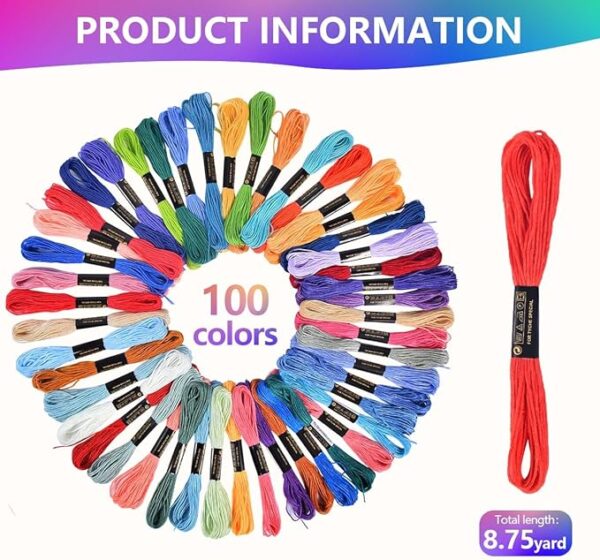 100-Skein Rainbow Embroidery Floss Set with Needles – Cross Stitch & Bracelet Making - Image 2