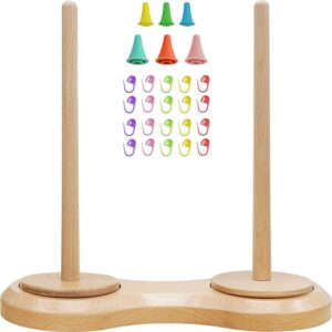 Wooden Yarn Holder Dispenser – Double Ball Spindle with Crochet Accessories for Knitting & Crocheting