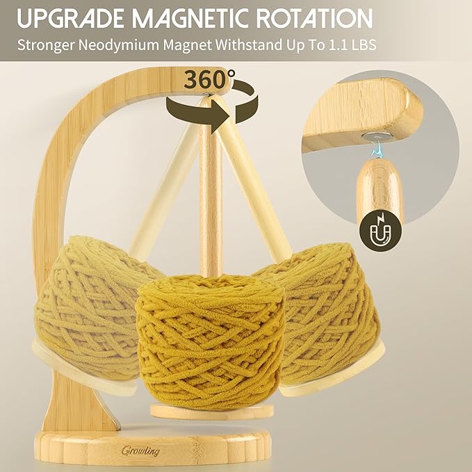 Wooden Magnetic Yarn Holder – Large Rotating Dispenser, Bamboo Gift - Image 4