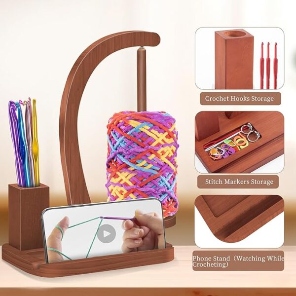 Upgraded Magnetic Yarn Holder – Twirling Spinner with Storage & Phone Stand for Knitting Lovers - Image 2