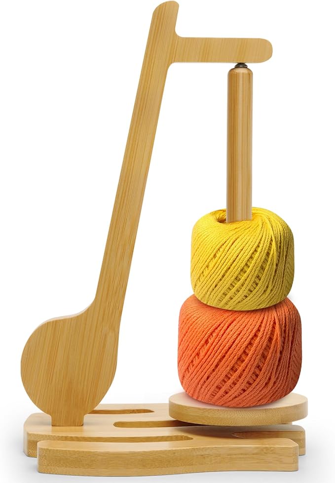 Wooden Yarn Holder Spinner – Magnetic Twirling Stand with Phone & Hook Storage for Knitting & Crochet