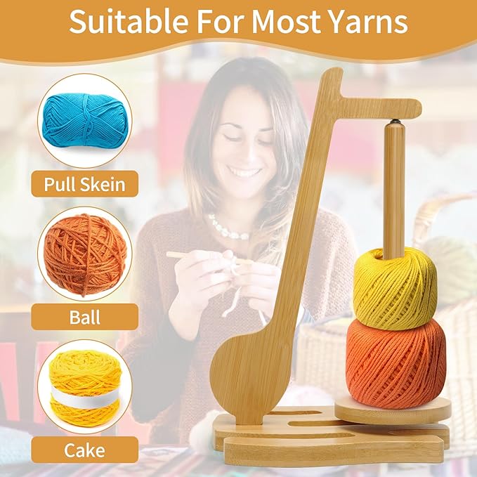 Wooden Yarn Holder Spinner – Magnetic Twirling Stand with Phone & Hook Storage for Knitting & Crochet - Image 2