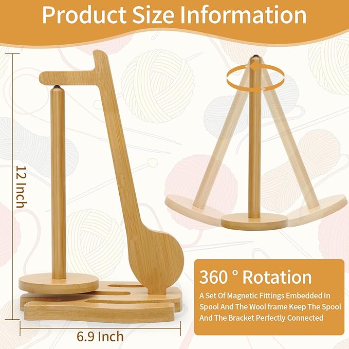 Wooden Yarn Holder Spinner – Magnetic Twirling Stand with Phone & Hook Storage for Knitting & Crochet - Image 3