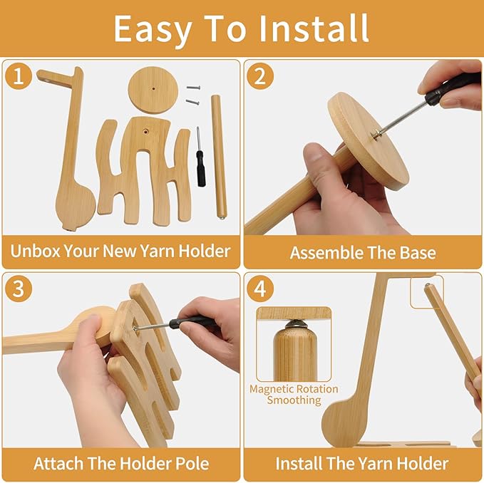 Wooden Yarn Holder Spinner – Magnetic Twirling Stand with Phone & Hook Storage for Knitting & Crochet - Image 4