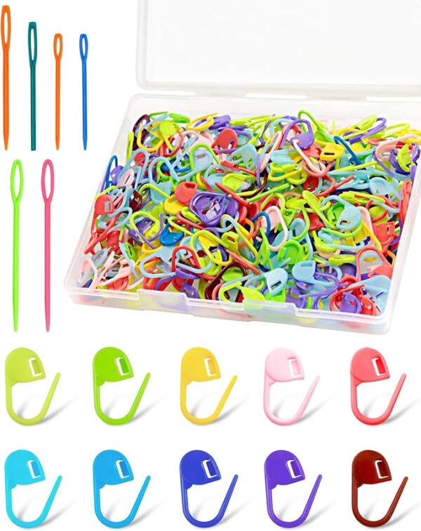 300pcs Stitch Markers & 6 Blunt Needles – Crochet & Knitting Clips Set